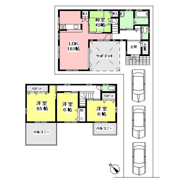 Floor plan. 33,985,000 yen, 4LDK, Land area 143.74 sq m , Building area 105.74 sq m