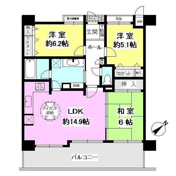 Floor plan. 3LDK, Price 19,980,000 yen, Occupied area 71.11 sq m , Balcony area 15.47 sq m