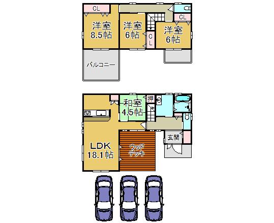 Floor plan. 33,985,000 yen, 4LDK, Land area 143.74 sq m , Building area 105.75 sq m