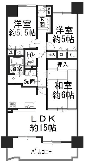 Floor plan. 3LDK, Price 12.8 million yen, Occupied area 69.27 sq m , Balcony area 10.52 sq m