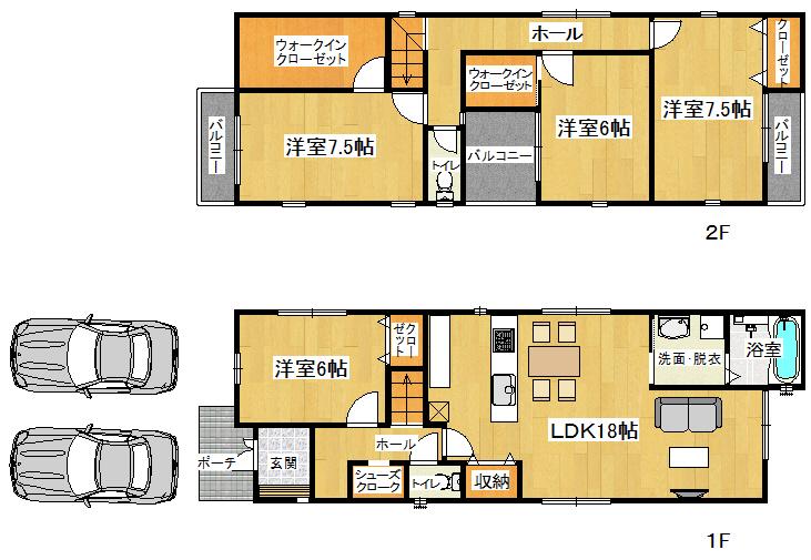Floor plan. (No. 3 locations), Price 30 million yen, 4LDK+S, Land area 106.74 sq m , Building area 108.54 sq m