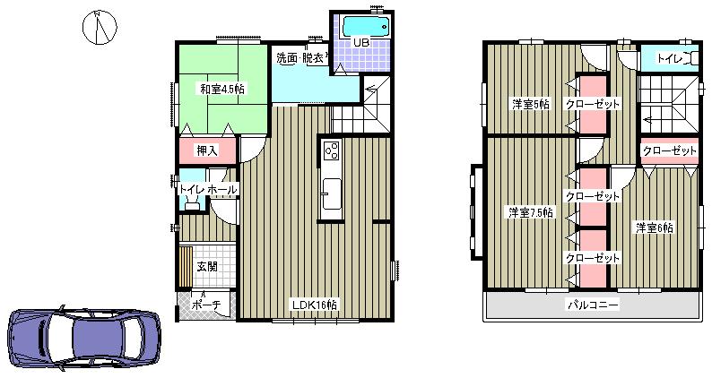 Building plan example (floor plan). Building plan example Building price 15.1 million yen, Building area 96.39 sq m
