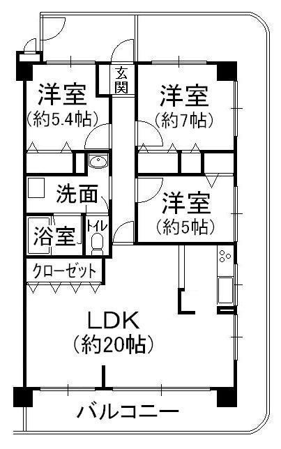Floor plan. 3LDK, Price 9.8 million yen, Occupied area 85.12 sq m , Balcony area 20.16 sq m