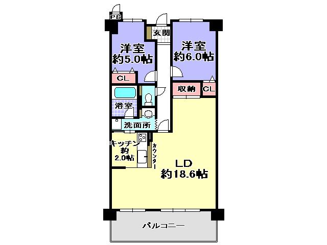Floor plan. 2LDK, Price 8.8 million yen, Occupied area 70.14 sq m , Balcony area 11.97 sq m