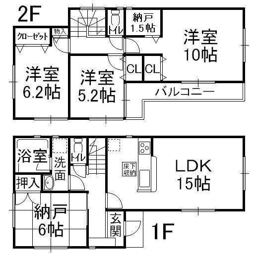 Floor plan. 15 million yen, 4LDK, Land area 100.4 sq m , Building area 97.6 sq m
