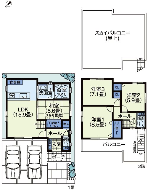 Floor plan. (52 No. land), Price 28,510,000 yen, 4LDK, Land area 107.21 sq m , Building area 98.13 sq m