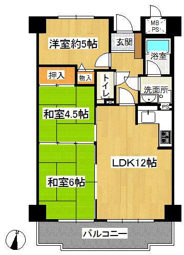 Floor plan. 3LDK, Price 7.8 million yen, Occupied area 60.77 sq m , Balcony area 9.15 sq m