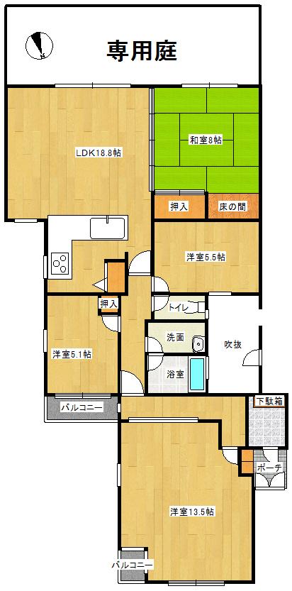 Floor plan. 4LDK, Price 9.8 million yen, Footprint 107.11 sq m , Balcony area 5.79 sq m