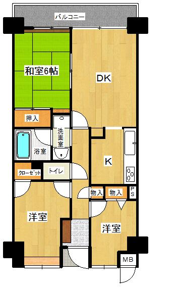 Floor plan. 3LDK, Price 10.8 million yen, Occupied area 64.14 sq m , Balcony area 8.38 sq m
