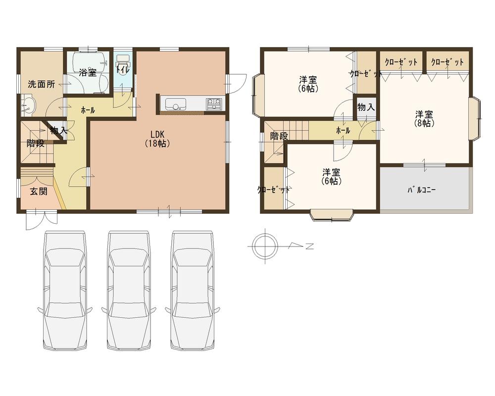 Floor plan. 14.9 million yen, 3LDK, Land area 132.55 sq m , Building area 97.71 sq m parking 3 units can be