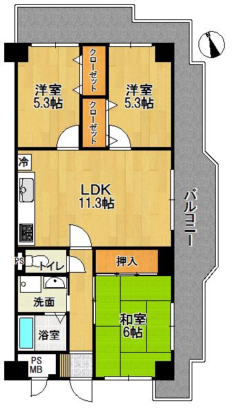 Floor plan. 3LDK, Price 8 million yen, Occupied area 63.82 sq m , Balcony area 27.65 sq m