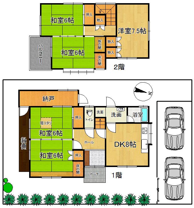 Floor plan. 8.8 million yen, 5DK + S (storeroom), Land area 142.24 sq m , Building area 95.31 sq m