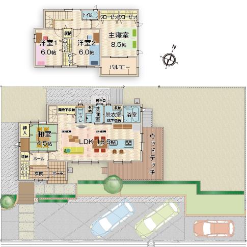 Floor plan. Views of the sea on one side from most top Bokai slope No. 3 Park in Bokai slope 190m in the town up to No. 3 park. The ground in the spacious and adults also play playground equipment likely to be able to adults and children alike Omoikkiri play.