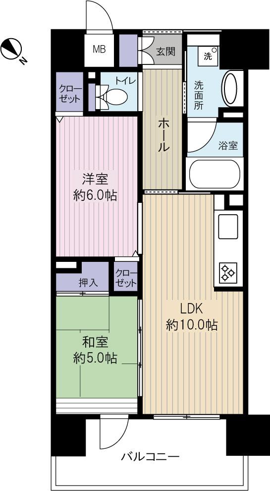 Floor plan. 2LDK, Price 17.8 million yen, Footprint 54 sq m , Balcony area 9.72 sq m