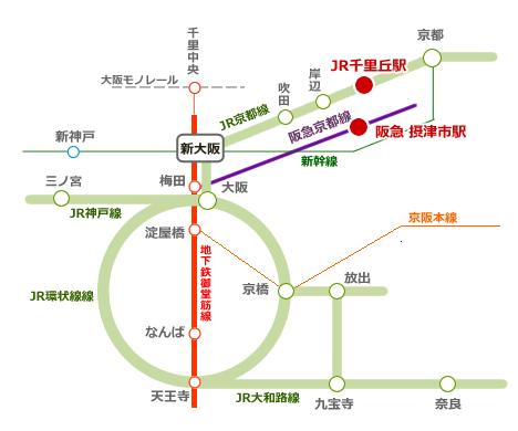 Access view. 11-minute walk from the nearest station of JR "Senrioka" station. Also Hankyu Kyoto Line from "Settsu" Station, To Umeda Station 25 minutes, To Hon Station 29 minutes, 32 minutes to Namba Station, Access enhancement is attractive. Access view