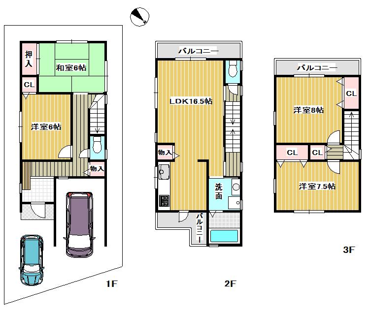 Floor plan. 29,800,000 yen, 4LDK, Land area 85.83 sq m , Building area 117.45 sq m parking two OK 6 Pledge over each room LDK is also spacious