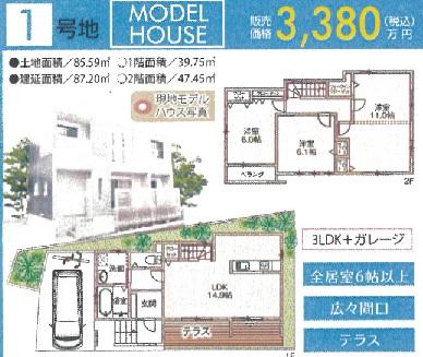 Floor plan. (No. 1 point), Price 33,800,000 yen, 3LDK, Land area 85.59 sq m , Building area 87.2 sq m