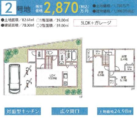 Floor plan. (No. 2 locations), Price 28,700,000 yen, 3LDK, Land area 82.61 sq m , Building area 78 sq m