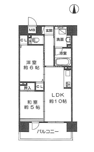 Floor plan. 2LDK, Price 17.8 million yen, Footprint 54 sq m , Balcony area 9.72 sq m