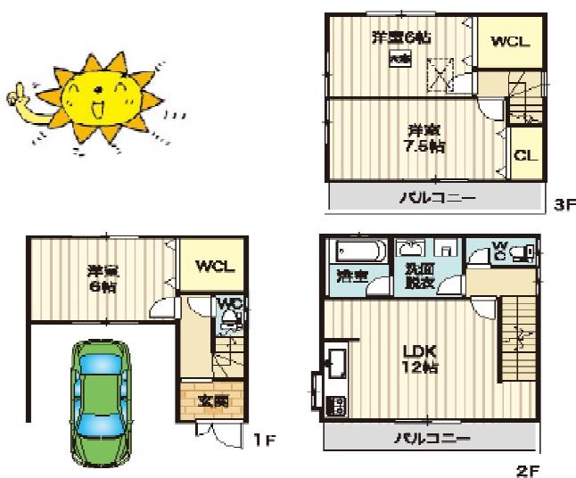 Floor plan. 19,800,000 yen, 3LDK, Land area 65.8 sq m , Building area 92.34 sq m