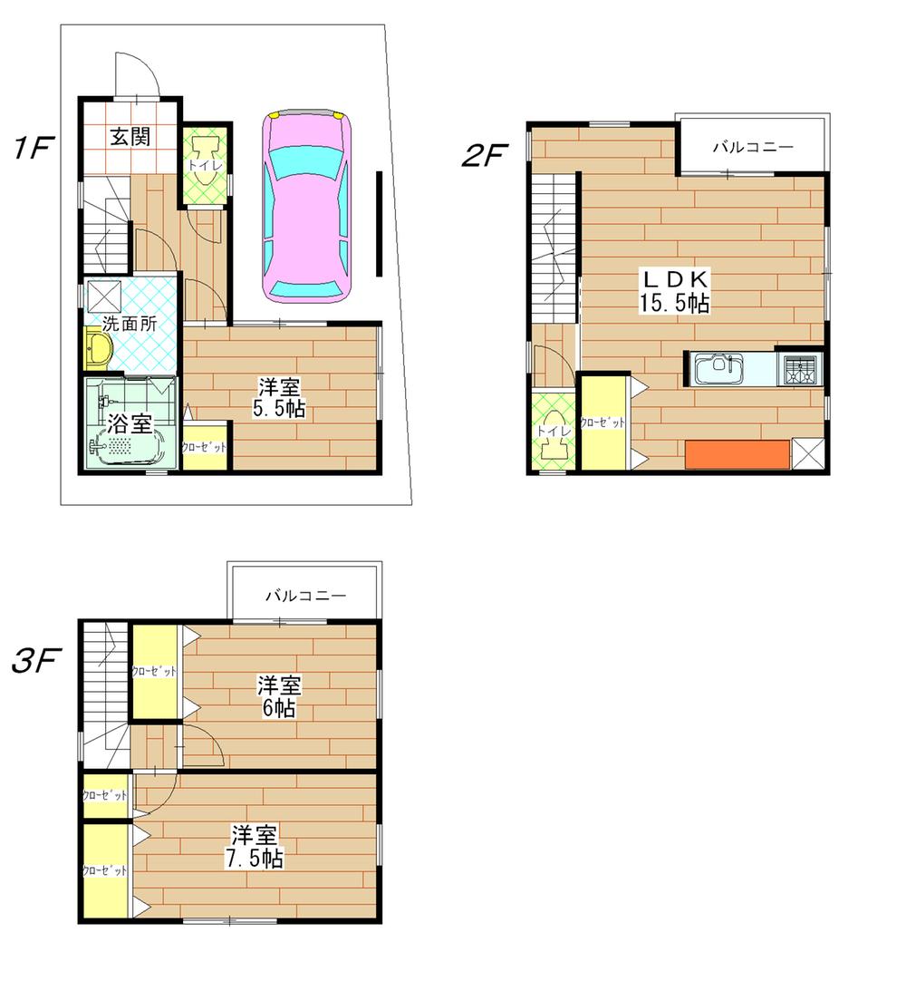 Floor plan. 25,200,000 yen, 3LDK, Land area 54.66 sq m , Building area 90.09 sq m