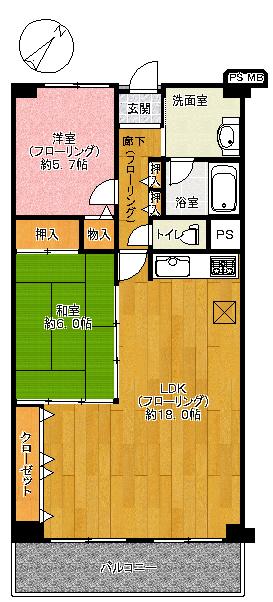 Floor plan. 2LDK, Price 9.8 million yen, Occupied area 71.55 sq m , Balcony area 8.48 sq m