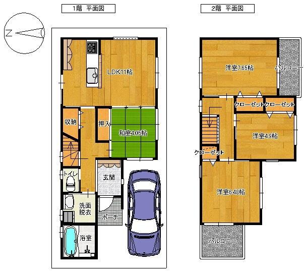 Floor plan. 26,300,000 yen, 4LDK, Land area 76.1 sq m , It is a large space of the building area 82.4 sq m 2 floor 4LDK!