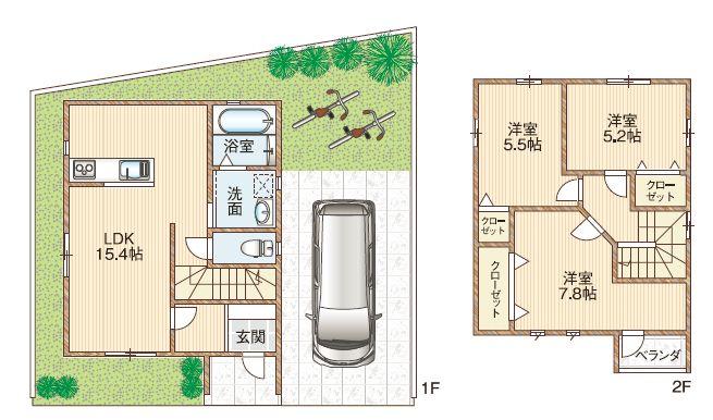 Building plan example (floor plan). Building plan example ( "Frog House" Higashibefu cho, No. 3 locations) 3LDK, Land price 17.8 million yen, Land area 82.68 sq m , Building price 12.8 million yen, Building area 84 sq m