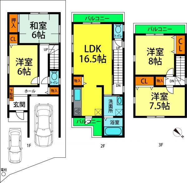 Floor plan. 29,800,000 yen, 4LDK, Land area 85.83 sq m , Building area 117.45 sq m