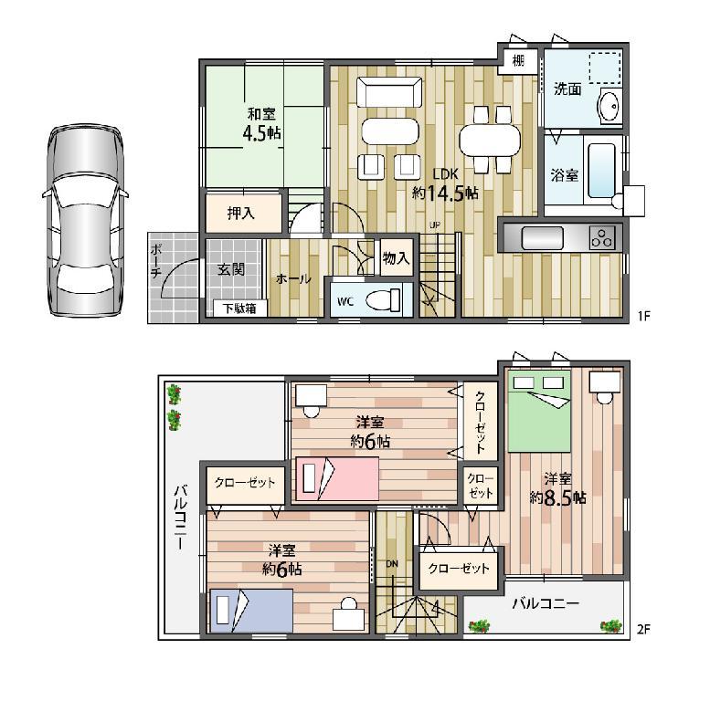 Building plan example (floor plan). Building plan example (No. 3 locations) Building price 1661.27 Ten thousand yen, Building area 91.53 sq m
