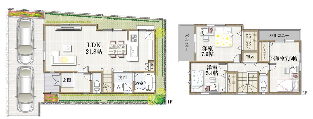 Floor plan. 24,800,000 yen, 3LDK, Land area 95.69 sq m , Building area 99.01 sq m parking two possible