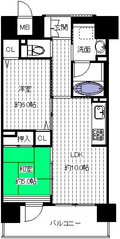 Floor plan. 2LDK, Price 17.8 million yen, Footprint 54 sq m , Is 2LDK a balcony area 9.72 sq m LDK is about 10 Pledge. Spacious size the size of the bathroom and the 1418 is the room features.