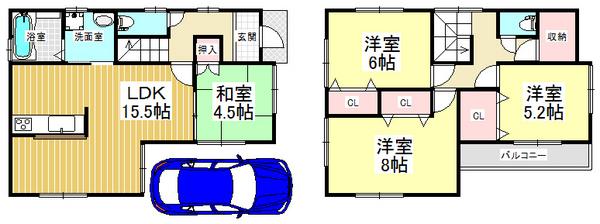 Floor plan. 26,800,000 yen, 4LDK, Land area 83.46 sq m , In building area 97.7 sq m spacious space, Whole family get along leisurely live house