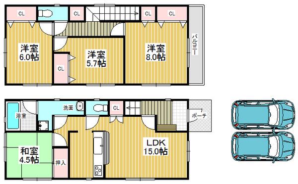 Floor plan. 34,800,000 yen, 4LDK, Land area 100 sq m , Building area 92.33 sq m total living room with storage space, Residence of 4LDK