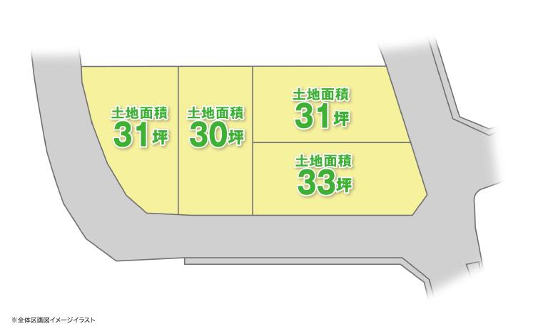 The entire compartment Figure. All sections Land area 30 square meters or more. Town of Hibiyakadan Garden Produce. (The entire compartment view image illustrations)