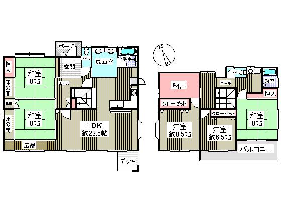 Floor plan. 34,800,000 yen, 5LDK + S (storeroom), Land area 313.04 sq m , Building area 172.43 sq m