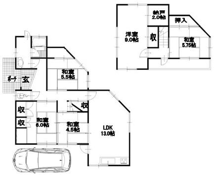 Floor plan. 13.8 million yen, 5LDK, Land area 160.17 sq m , Building area 106.41 sq m 5SLDK + is a floor plan of the garage