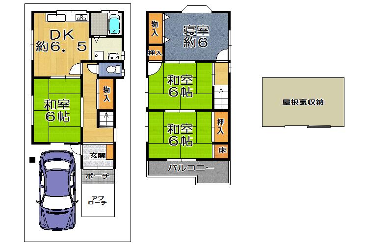 Floor plan. 13.8 million yen, 4DK + S (storeroom), Land area 70.42 sq m , Building area 85.46 sq m