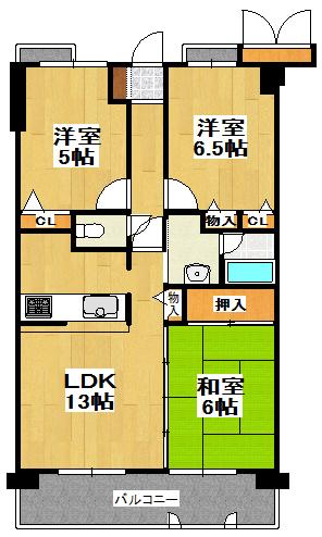 Floor plan. 3LDK, Price 12 million yen, Footprint 66 sq m , Balcony area 11.4 sq m 3LDK, Balcony facing east