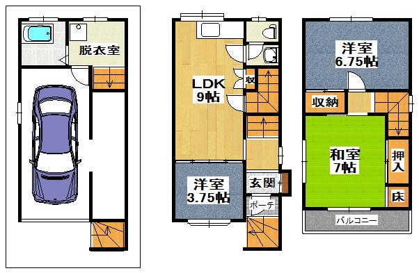 Floor plan. 6.3 million yen, 3LDK, Land area 41.27 sq m , Building area 81.21 sq m