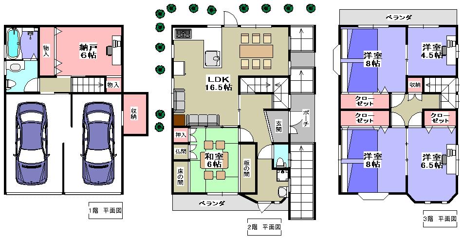Floor plan. 22,800,000 yen, 5LDK + S (storeroom), Land area 110.07 sq m , Building area 172.12 sq m   ☆ All-electric housing! Heavy-duty vehicles can also be parked in the garage