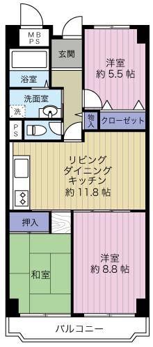 Floor plan. 3LDK, Price 14.8 million yen, Occupied area 71.87 sq m , Balcony area 8.43 sq m