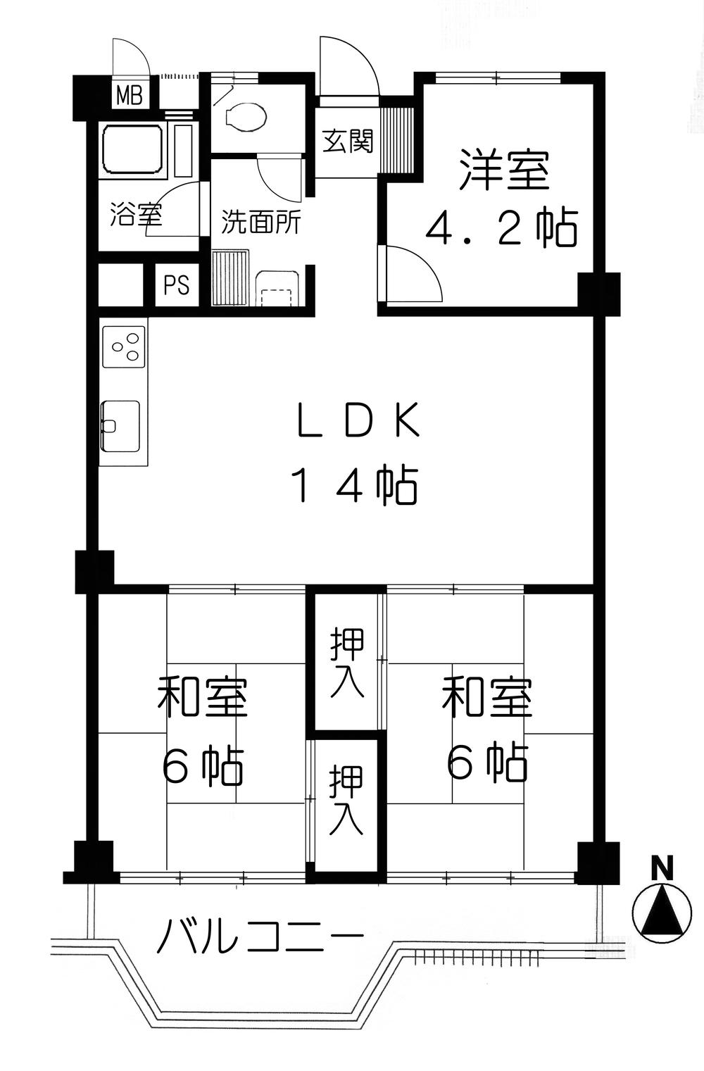 Floor plan. 3LDK, Price 11.6 million yen, Footprint 66 sq m , Balcony area 8.37 sq m