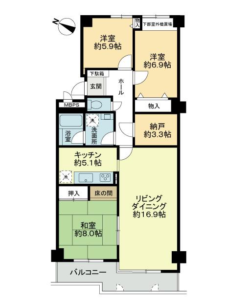 Floor plan. 3LDK + S (storeroom), Price 19,800,000 yen, Occupied area 99.17 sq m , Balcony area 9.7 sq m
