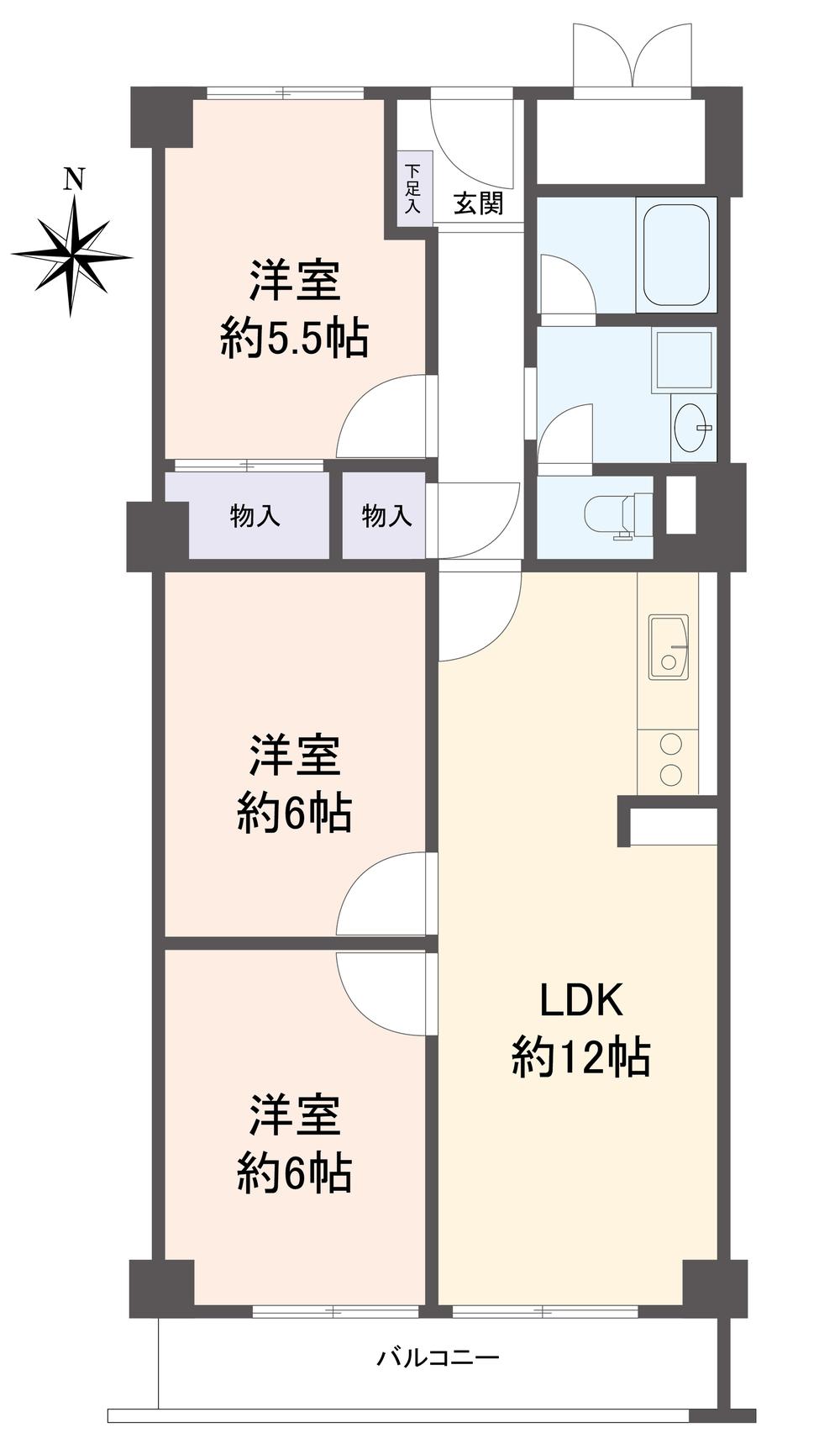 Floor plan. 3LDK, Price 11.9 million yen, Footprint 66 sq m , Balcony area 6.6 sq m