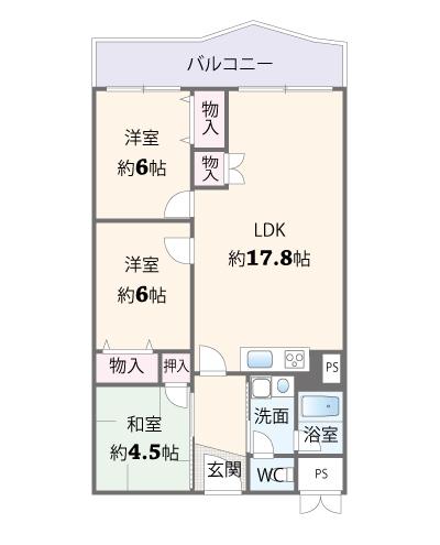 Floor plan. 3LDK, Price 20.8 million yen, Occupied area 71.27 sq m , Balcony area 6.97 sq m floor plan.