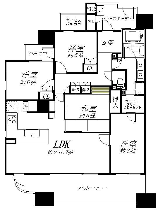 Floor plan. 4LDK, Price 44,800,000 yen, Footprint 104.77 sq m , Balcony area 22.81 sq m