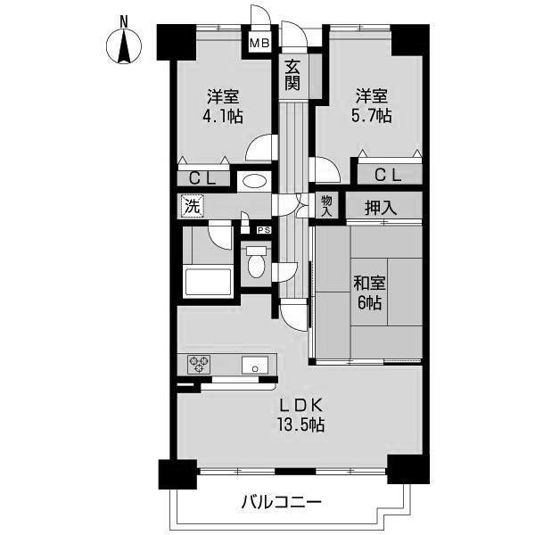 Floor plan. 3LDK, Price 18.4 million yen, Occupied area 65.69 sq m , Balcony area 8.07 sq m
