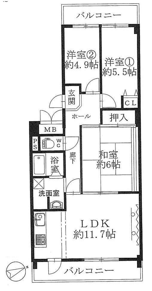 Floor plan. 3LDK, Price 14.3 million yen, Footprint 70.1 sq m , Balcony area 13.65 sq m