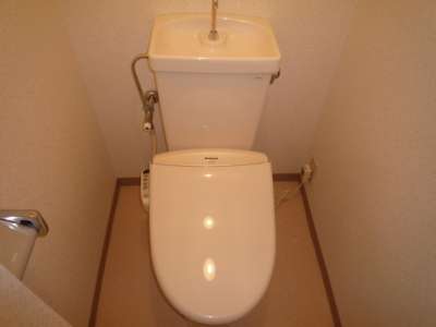 Toilet. It is a bidet installation of new! It is happy equipment! 
